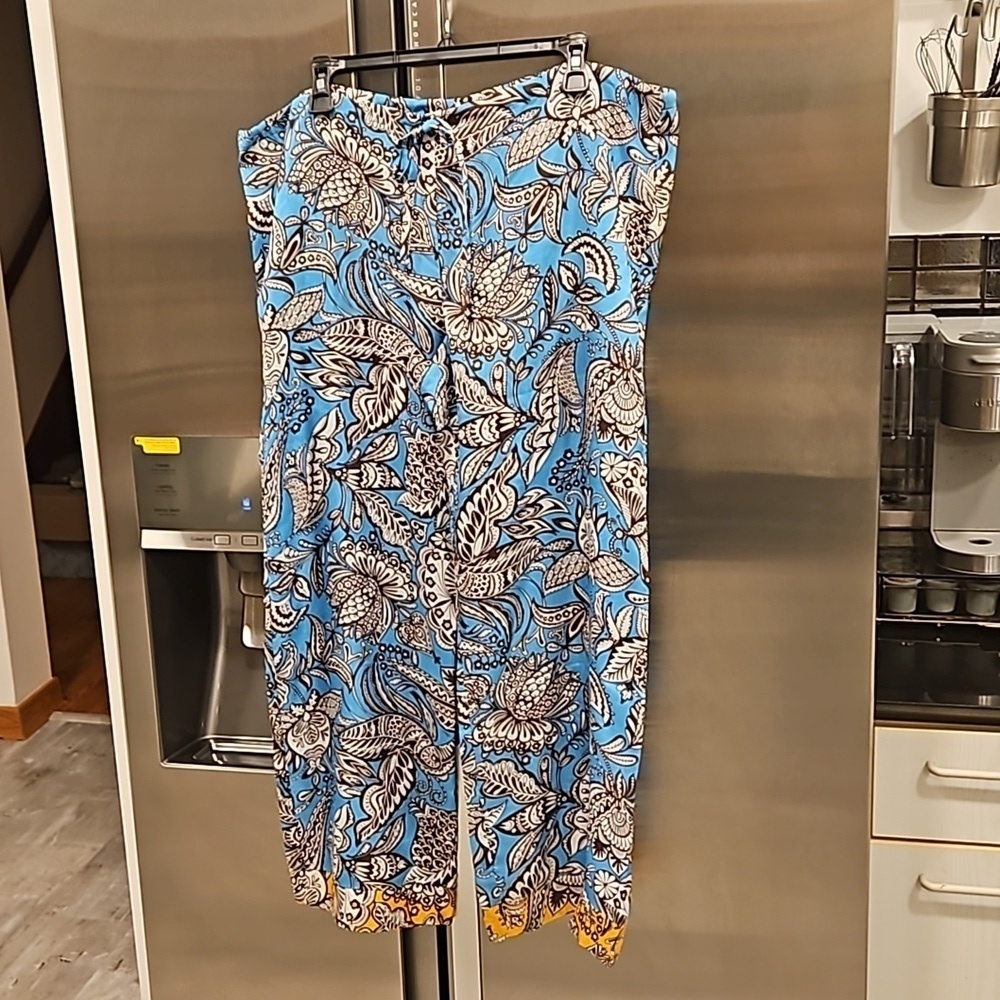 💕TRINA TURK💕 100% Silk Pajama Pants ~ Blue Tropical Botanical Print Large NWT